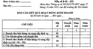 Mẫu báo cáo kết quả hoạt động kinhh doanh tt99 đại diện